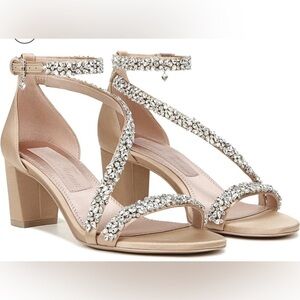 Pnina Tornai for Naturalizer Ahava Crystal-Embellished Tan Heels, Size 9.5W